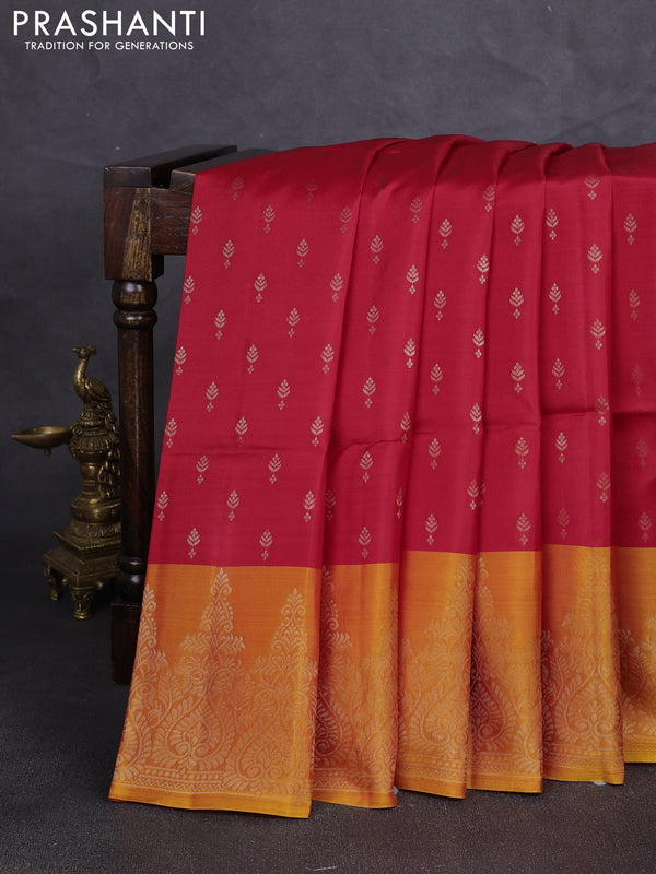 Kanchipuram soft silk saree red and yellow with allover zari woven buttas and zari woven border