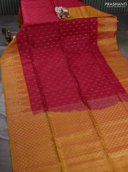 Kanchipuram soft silk saree red and yellow with allover zari woven buttas and zari woven border