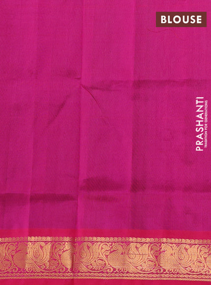 Silk cotton saree green and pink with zari woven buttas and zari woven annam border