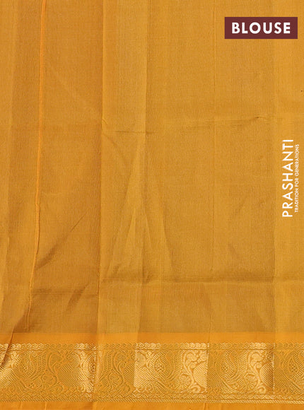 Silk cotton saree cs blue and mustard yellow with zari woven buttas and zari woven annam border
