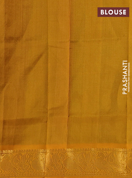 Silk cotton saree green and mustard yellow with zari woven buttas and zari woven annam border