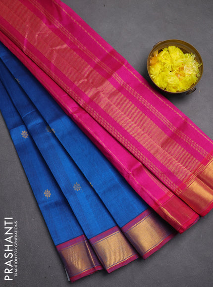 Silk cotton saree cs blue and pink with zari woven floral buttas and zari woven border