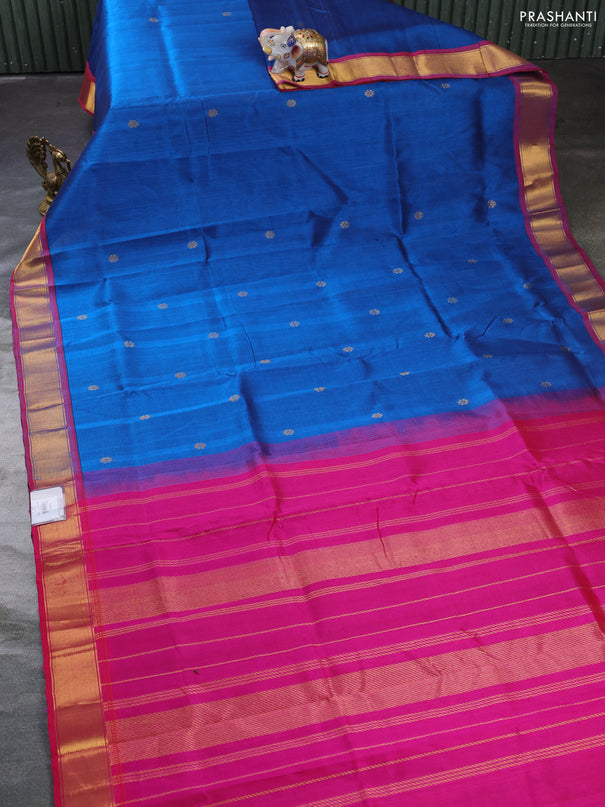 Silk cotton saree cs blue and pink with zari woven floral buttas and zari woven border