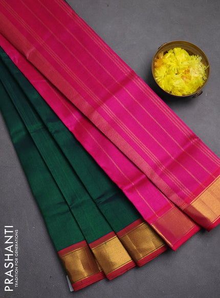 Silk cotton saree dual shade of peacock green and pink with zari woven floral buttas and zari woven border