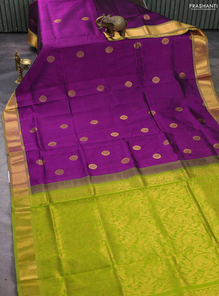Silk cotton saree purple and light green with zari woven buttas and zari woven border