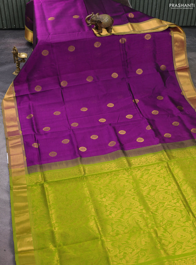 Silk cotton saree purple and light green with zari woven buttas and zari woven border