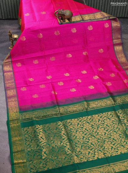 Silk cotton saree pink and green with zari woven buttas and zari woven border