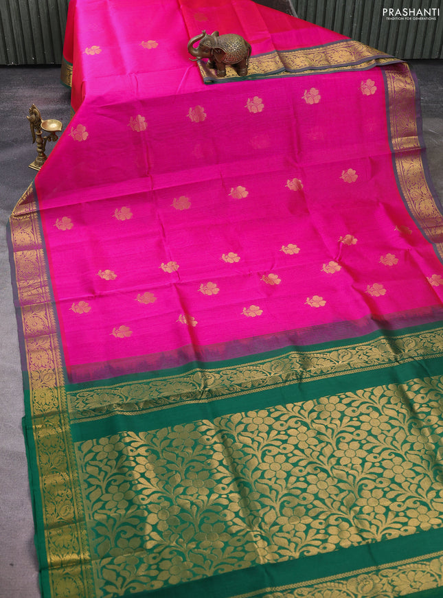 Silk cotton saree pink and green with zari woven buttas and zari woven border