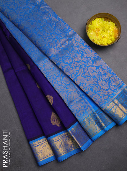 Silk cotton saree blue and cs blue with zari woven buttas and zari woven border