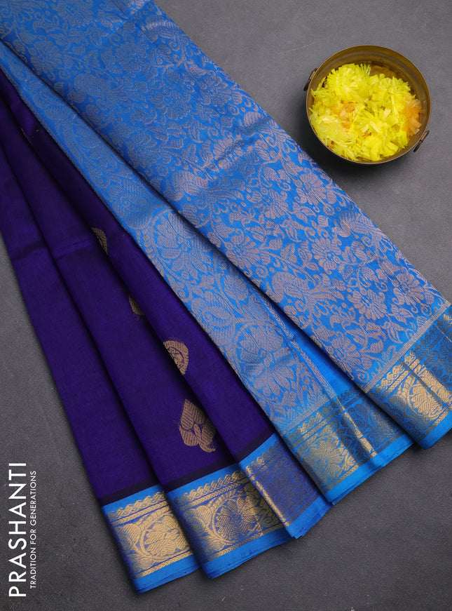 Silk cotton saree blue and cs blue with zari woven buttas and zari woven border