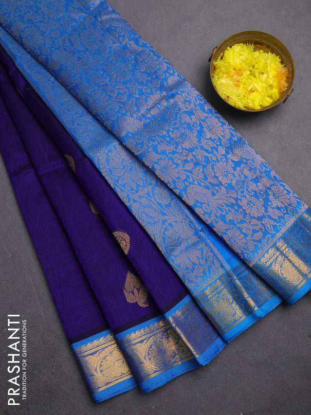 Silk cotton saree blue and cs blue with zari woven buttas and zari woven border
