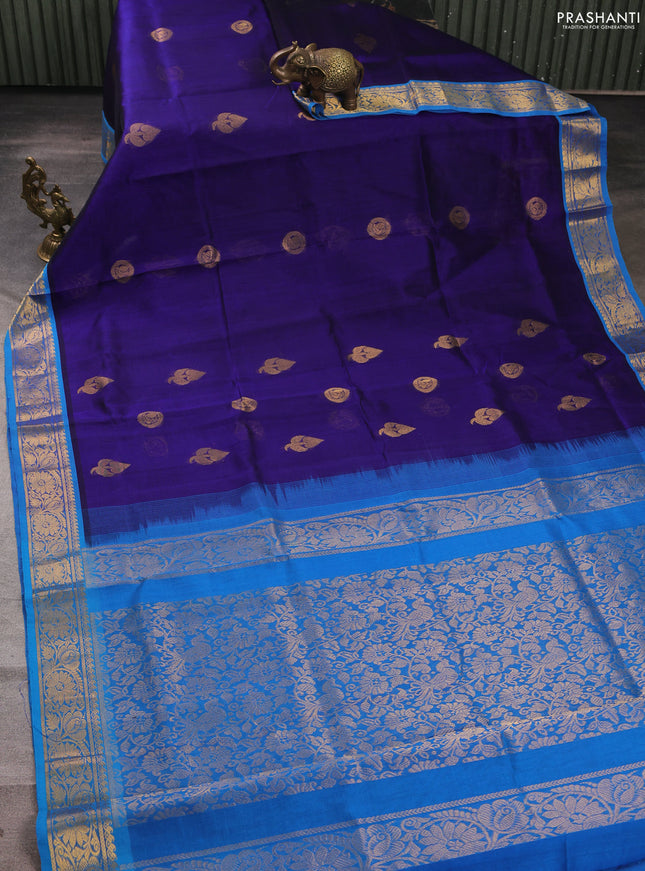 Silk cotton saree blue and cs blue with zari woven buttas and zari woven border
