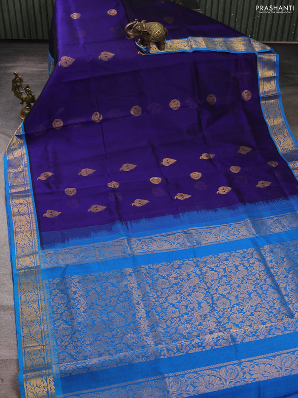 Silk cotton saree blue and cs blue with zari woven buttas and zari woven border