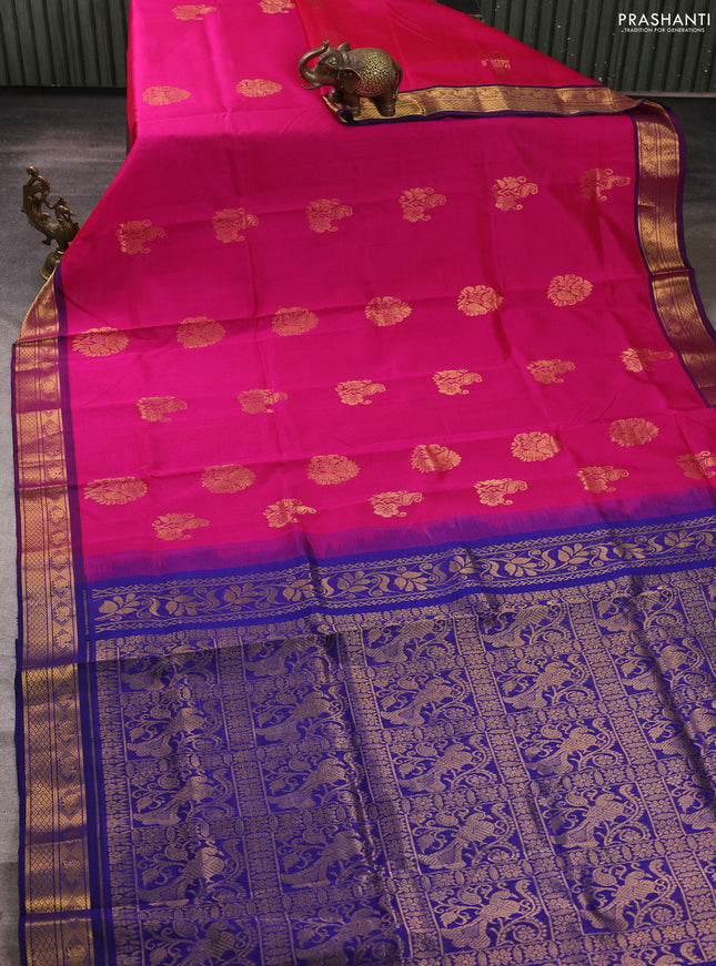 Silk cotton saree pink and blue with zari woven buttas and zari woven border