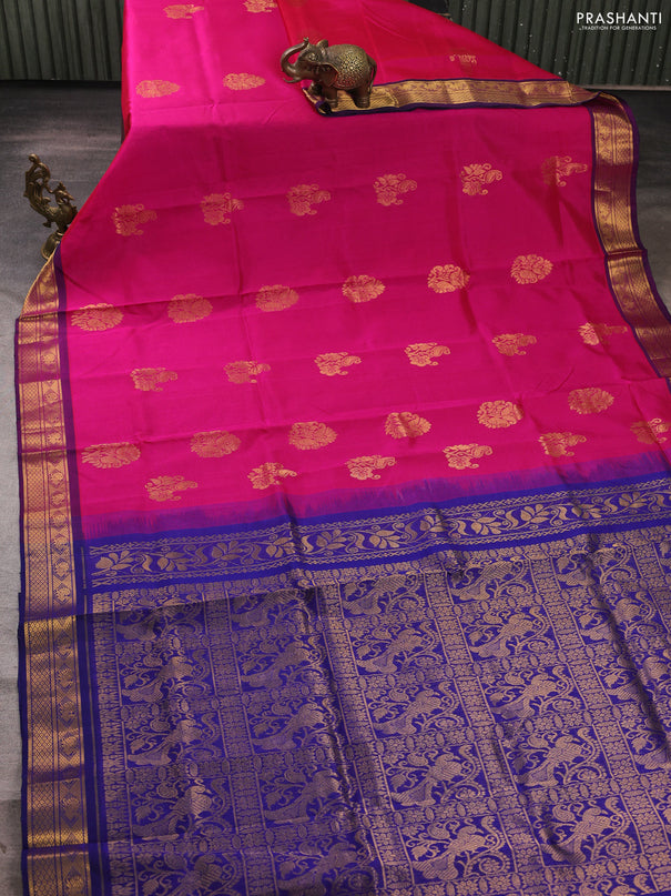 Silk cotton saree pink and blue with zari woven buttas and zari woven border