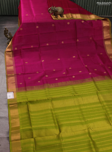 Silk cotton saree magenta pink and light green with zari woven buttas and zari woven border