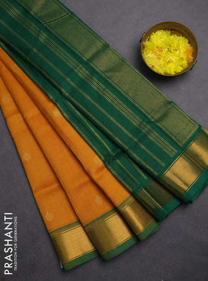 Silk cotton saree mango yellow and green with zari woven buttas and zari woven border