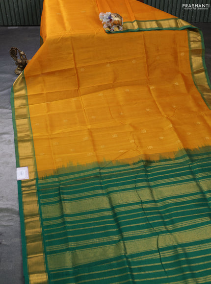 Silk cotton saree mango yellow and green with zari woven buttas and zari woven border