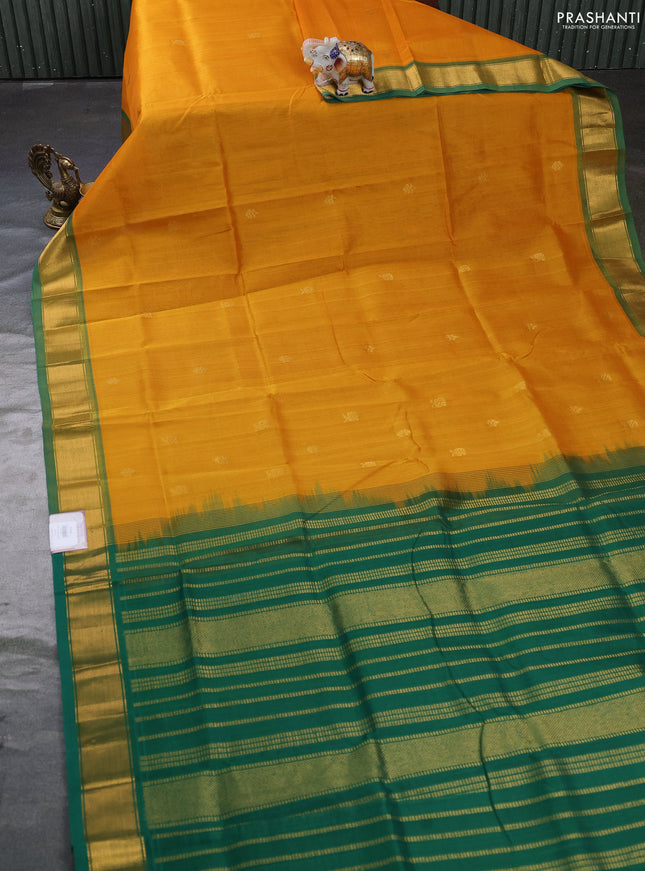 Silk cotton saree mango yellow and green with zari woven buttas and zari woven border