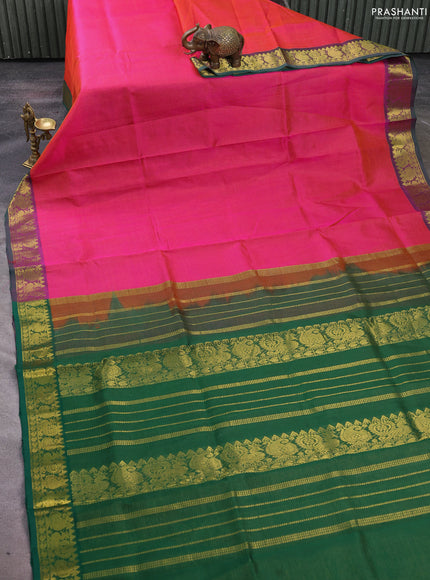 Silk cotton saree dual shade of pink and green with allover vairosi pattern and zari woven border