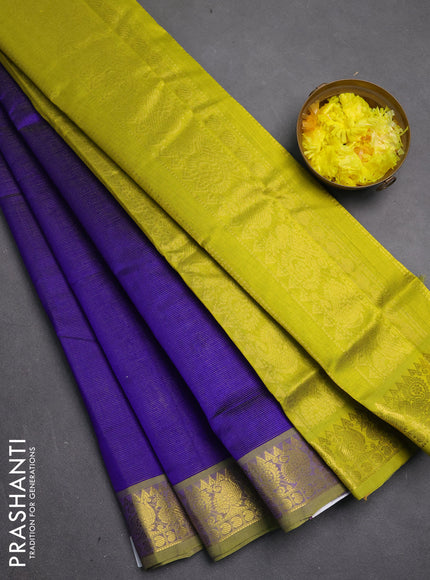 Silk cotton saree blue and light green with allover vairosi pattern and zari woven border