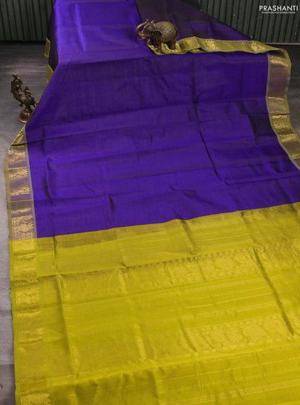 Silk cotton saree blue and light green with allover vairosi pattern and zari woven border