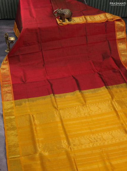 Silk cotton saree maroon and yellow with allover vairosi pattern and zari woven border