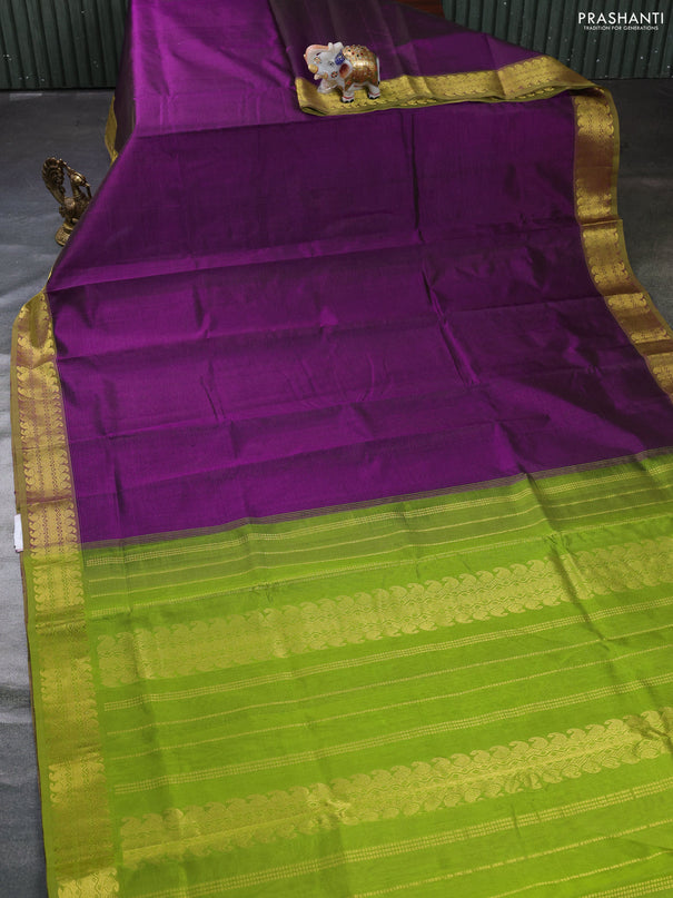 Silk cotton saree purple and light green with allover vairosi pattern and zari woven border