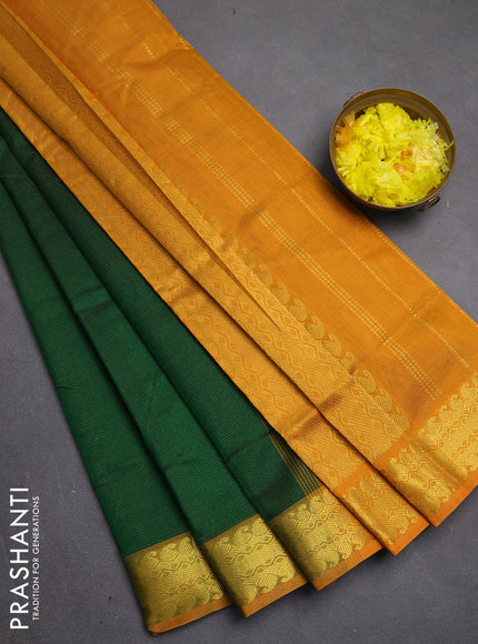 Silk cotton saree green and dark mustard with allover vairosi pattern and zari woven border