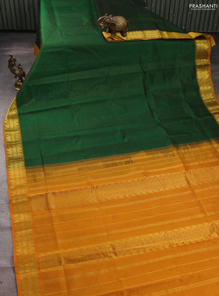 Silk cotton saree green and dark mustard with allover vairosi pattern and zari woven border