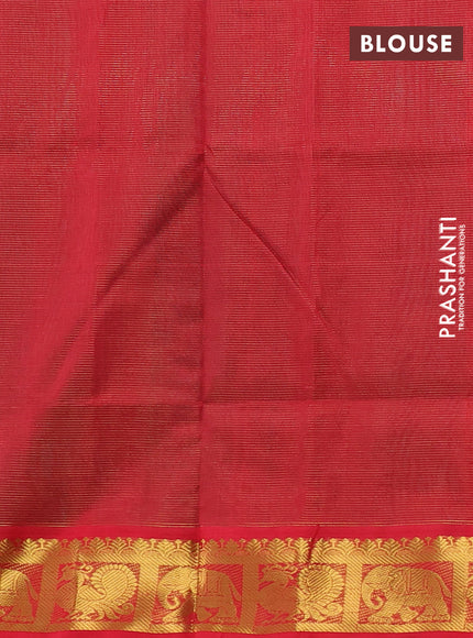 Silk cotton saree green and red with allover vairosi pattern and zari woven border