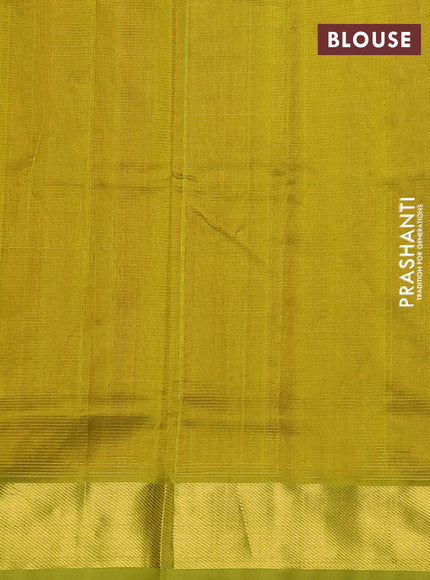 Silk cotton saree rust shdae and light green with allover vairosi pattern and zari woven border