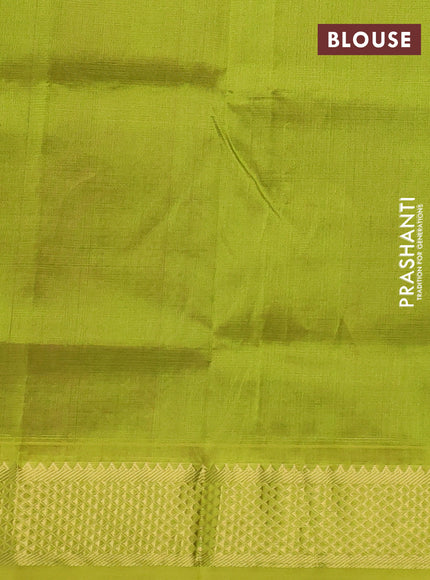 Silk cotton saree magenta pink and lime green with allover vairosi pattern and zari woven border