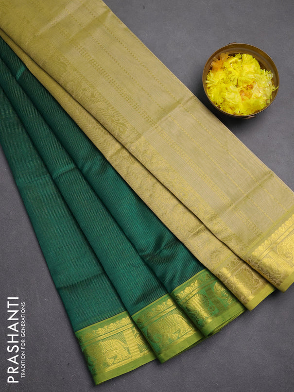 Silk cotton saree green and mild pista green with allover vairosi pattern and zari woven border