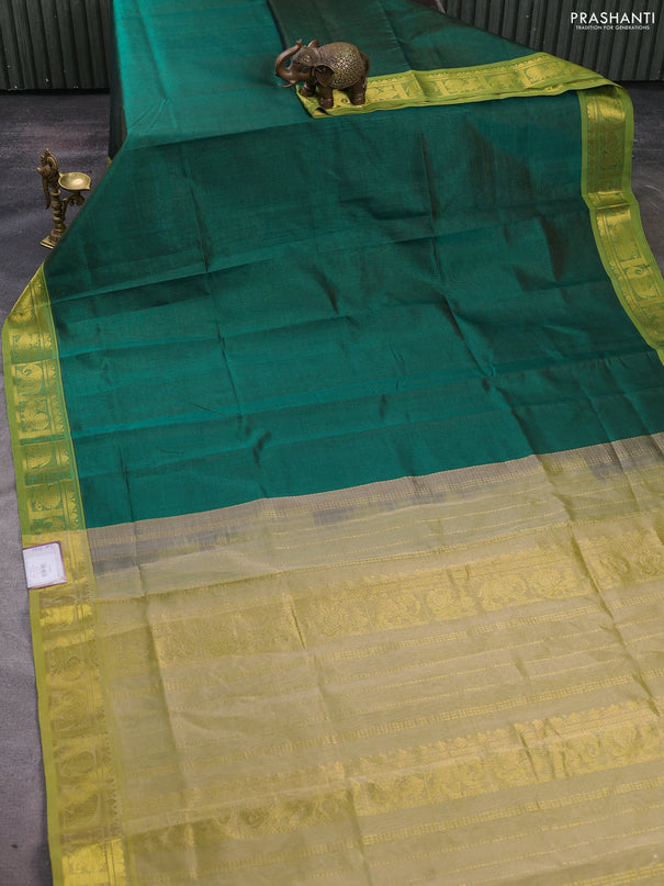 Silk cotton saree green and mild pista green with allover vairosi pattern and zari woven border
