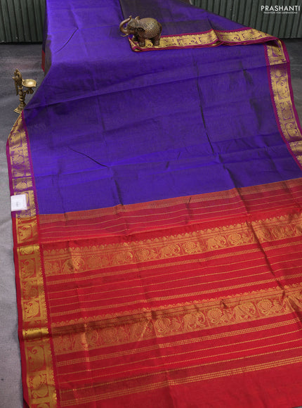 Silk cotton saree blue and maroon with allover vairosi pattern and zari woven border