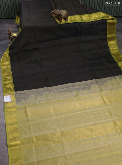 Silk cotton saree black and pista green with allover vairosi pattern and zari woven border