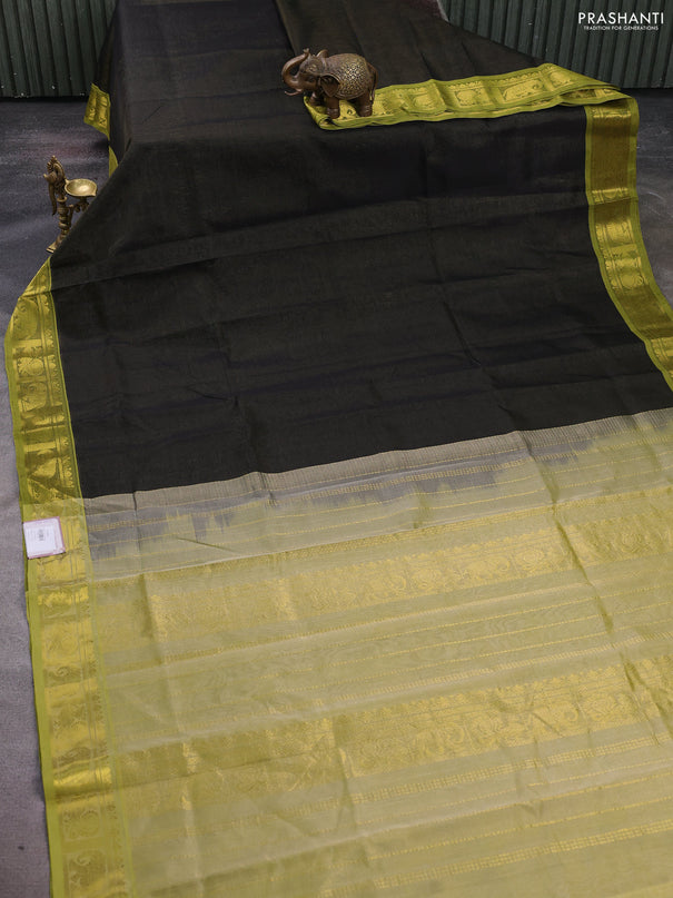 Silk cotton saree black and pista green with allover vairosi pattern and zari woven border
