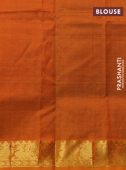 Silk cotton saree bottle green and orange with allover vairosi pattern and zari woven border