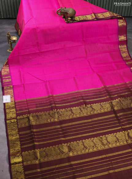 Silk cotton saree pink and wine shade with allover vairosi pattern and zari woven border