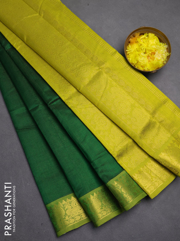 Silk cotton saree green and light green with allover vairosi pattern and zari woven border