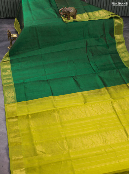 Silk cotton saree green and light green with allover vairosi pattern and zari woven border