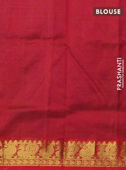 Silk cotton saree blue and red with allover vairosi pattern and zari woven border