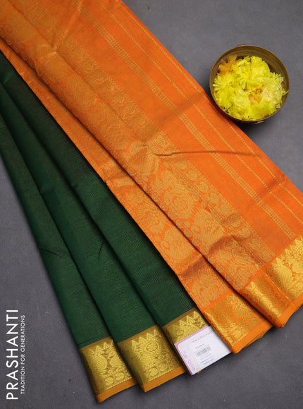Silk cotton saree green and orange with allover vairosi pattern and zari woven border