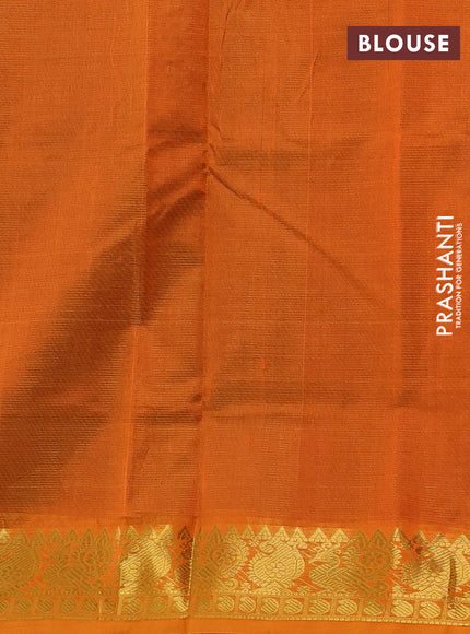 Silk cotton saree green and orange with allover vairosi pattern and zari woven border