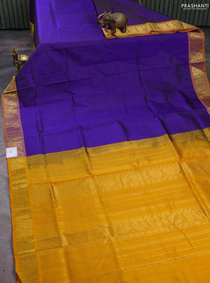 Silk cotton saree blue and mustard yellow with allover vairosi pattern and zari woven border