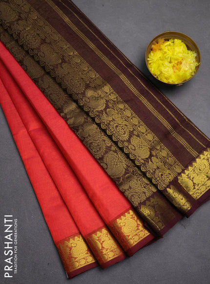 Silk cotton saree dual shade of pink and deep wine with allover vairosi pattern and zari woven border