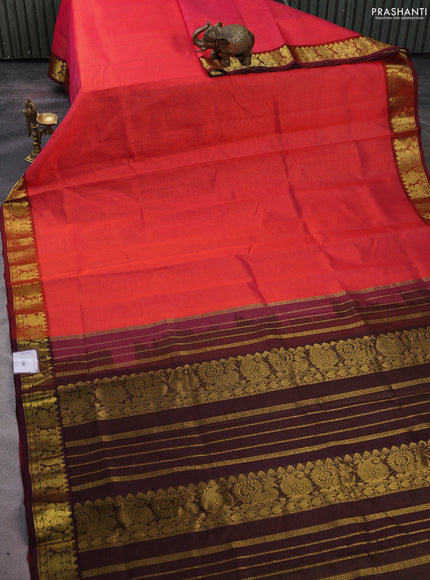 Silk cotton saree dual shade of pink and deep wine with allover vairosi pattern and zari woven border