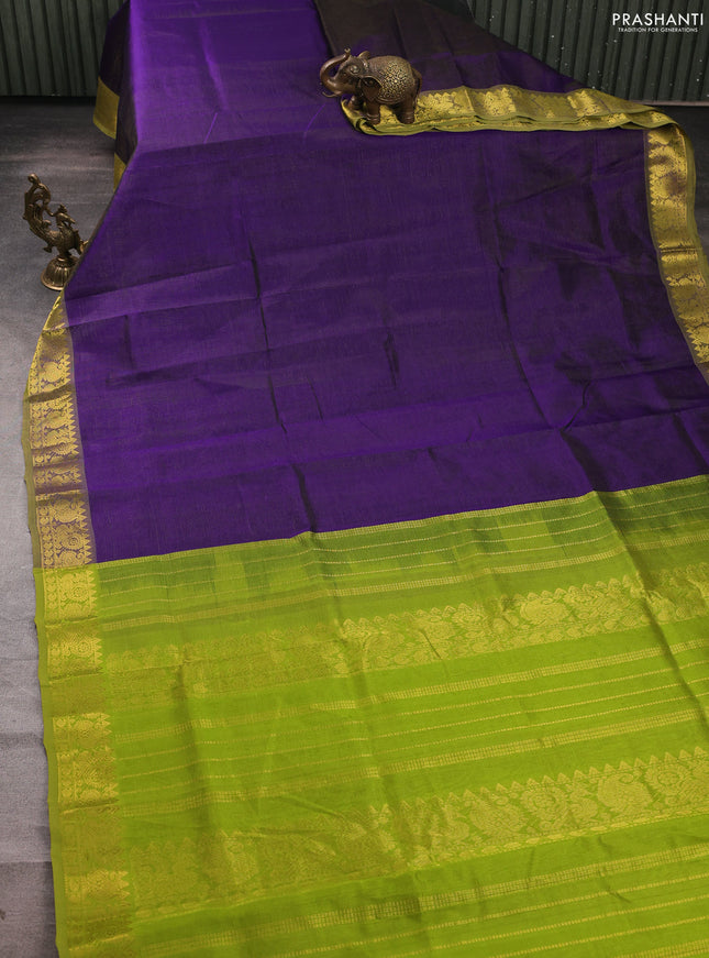 Silk cotton saree violet and light green with allover vairosi pattern and zari woven border