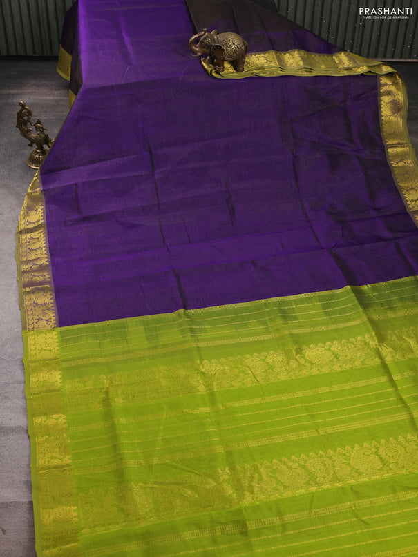 Silk cotton saree violet and light green with allover vairosi pattern and zari woven border
